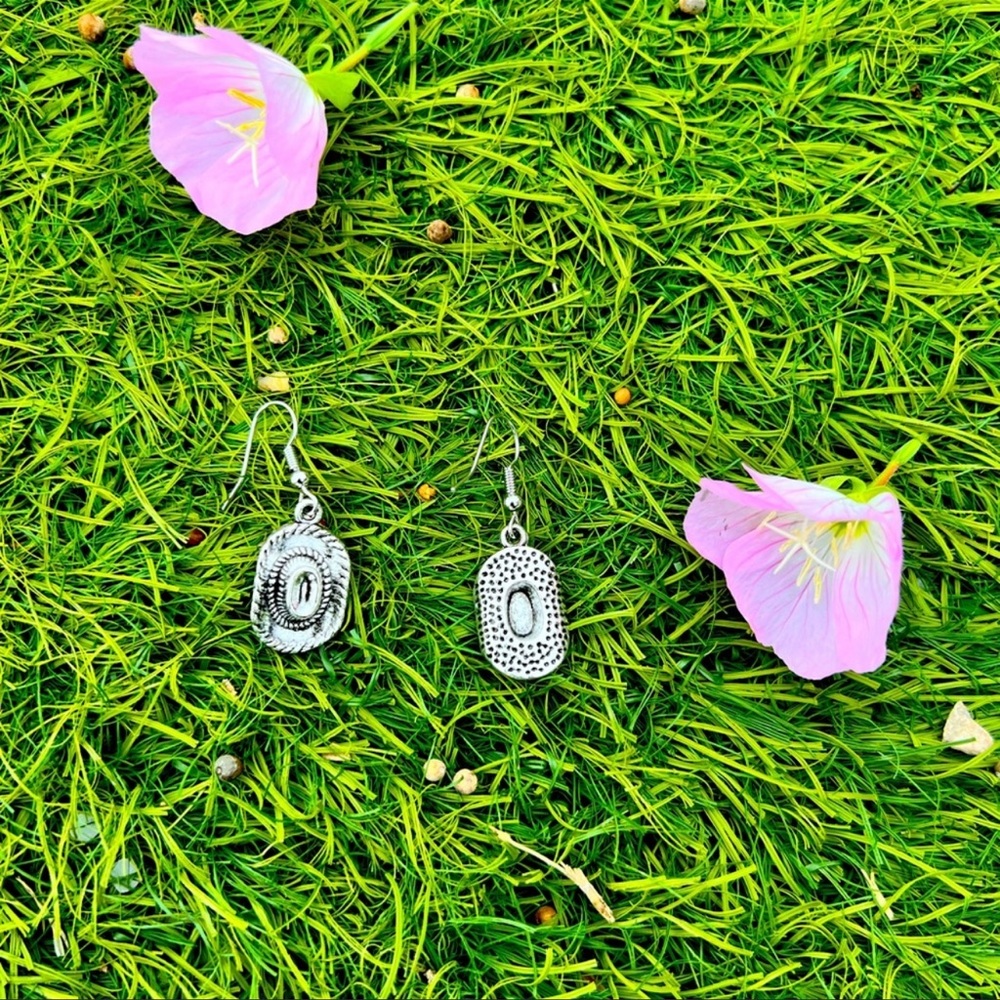 Hand made western hat drop earrings